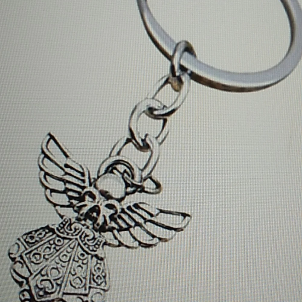 Phaeton Silver Tone Guardian Angel Charm Keychain 1 x 3 1/4 inch total w keyring - Picture 1 of 9